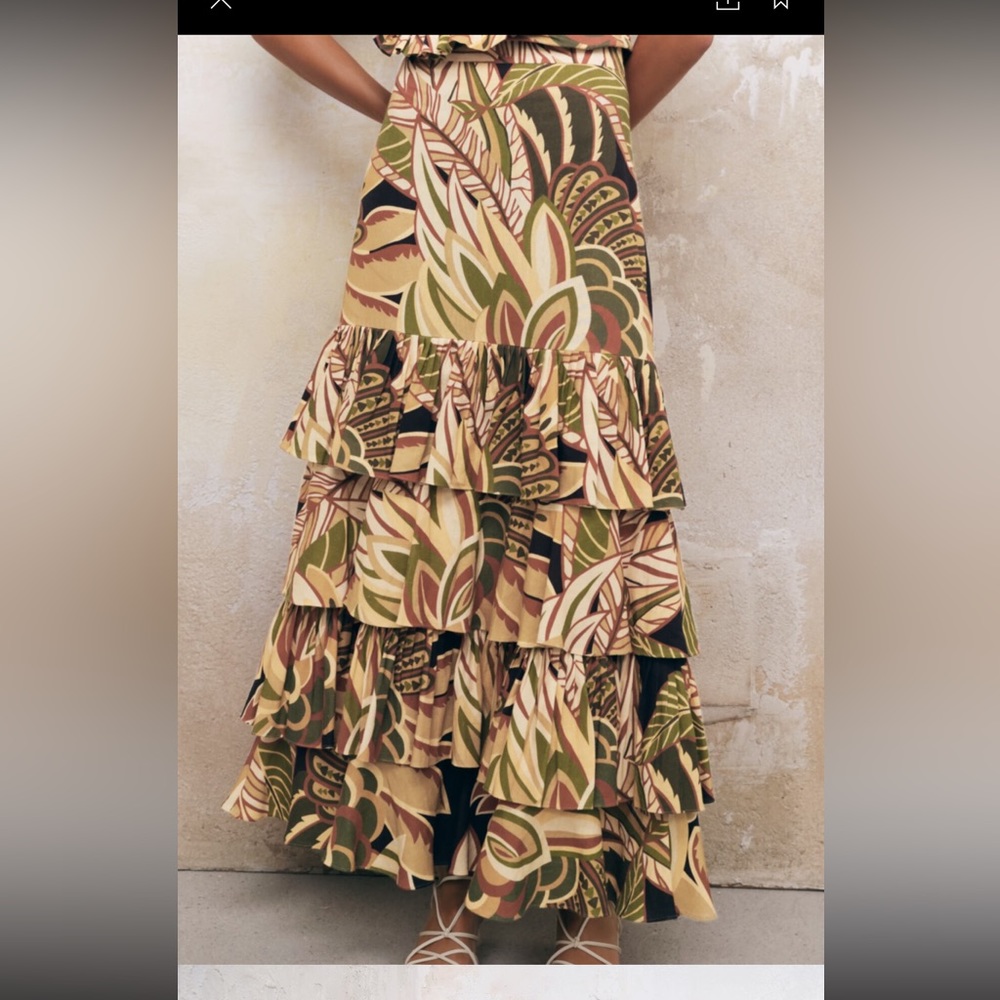 ZARA BOHO TROPICAL NEW LINEN BLEND RUFFLED MAXI SKIRT | RESORT STYLE SIZE M